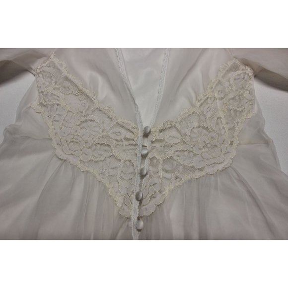 Apostrophe‎ women's vintage puff sleeve sheer lace peignoir boudoir robe - Picture 7 of 10